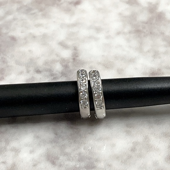 NWOT!! 18K White Gold Plated Slim Huggie Earrings - Picture 5 of 8